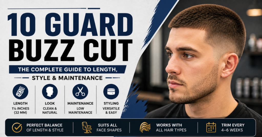 Man with a clean 10 guard buzz cut hairstyle showing natural texture and even hair length with a modern tapered finish.