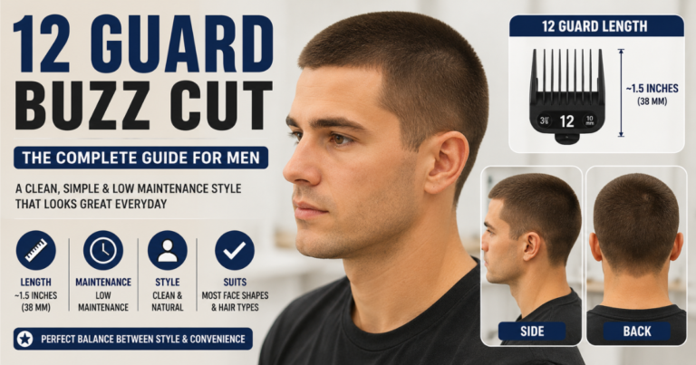 12 guard buzz cut hairstyle showing a clean longer buzz cut style for men with even hair length and modern appearance.
