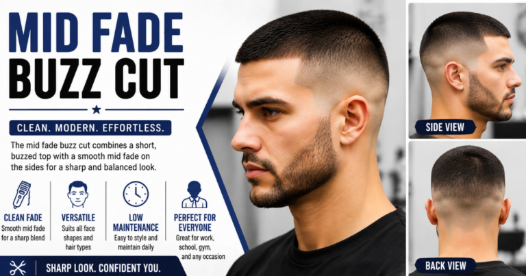 Modern man wearing a clean mid fade buzz cut hairstyle